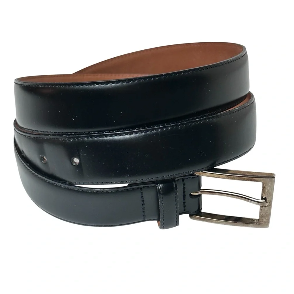 Brooks Brothers Black Leather Dress Belt 42” Italy Smooth Gold Buckle